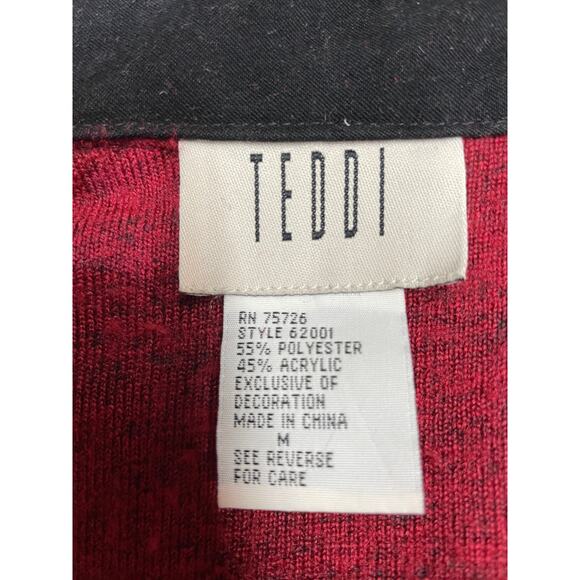 Vintage Woman's Teddi Red Fleece Jacket, Button Up, Quilted Diamonds, Pockets - Picture 8 of 8